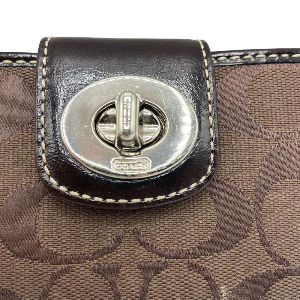 Classic Coach Signature Canvas Bifold Turn lock Wallet  with leather Trim Brown - Picture 3 of 10
